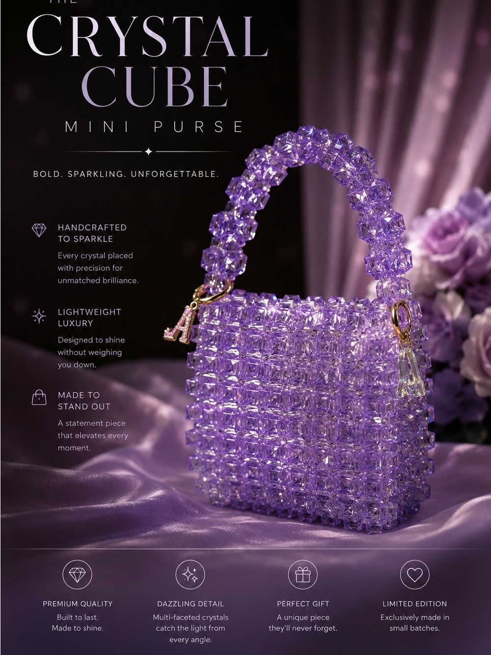 Crystal Cube Mini Purse - Purple